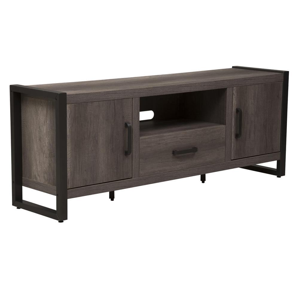 Gray Melamine TV Stand with Cabinet and Drawer