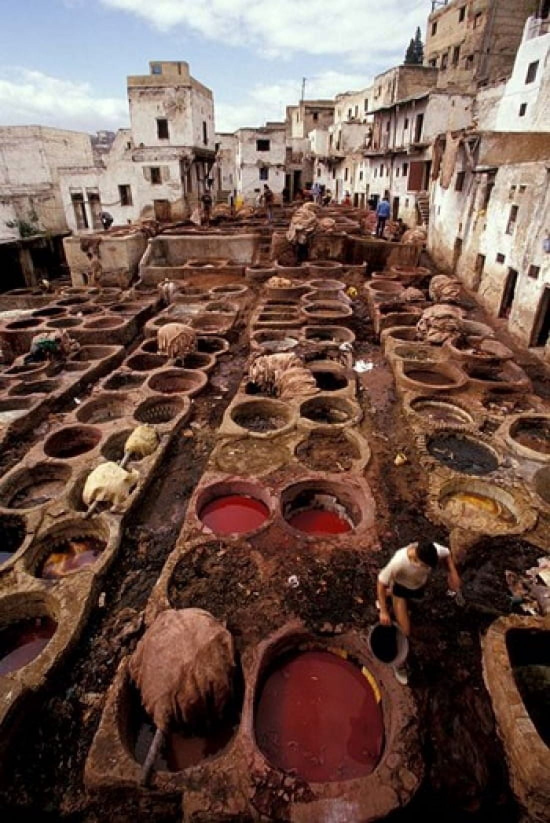 Tannery Vats in the Medina Fes Morocco Canvas Art - John & Lisa Merrill DanitaDelimont (24 x 36)