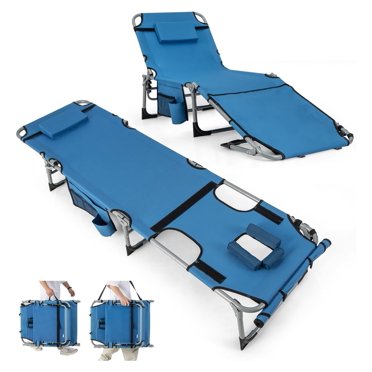 GYMAX Tanning Lounge Chair - 400LB Capacity Folding Beach Chair With Face Hole & Shoulder Strap