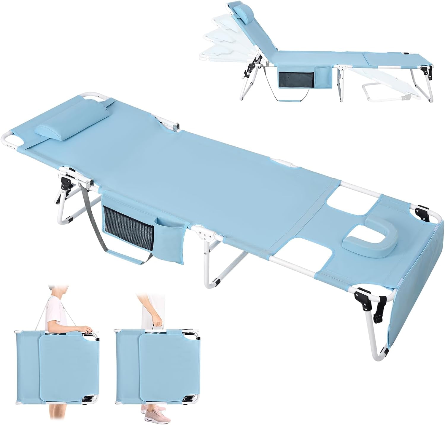 Tanning Chair with Face Hole Folding Chaise Lounge Chair Heavy Duty