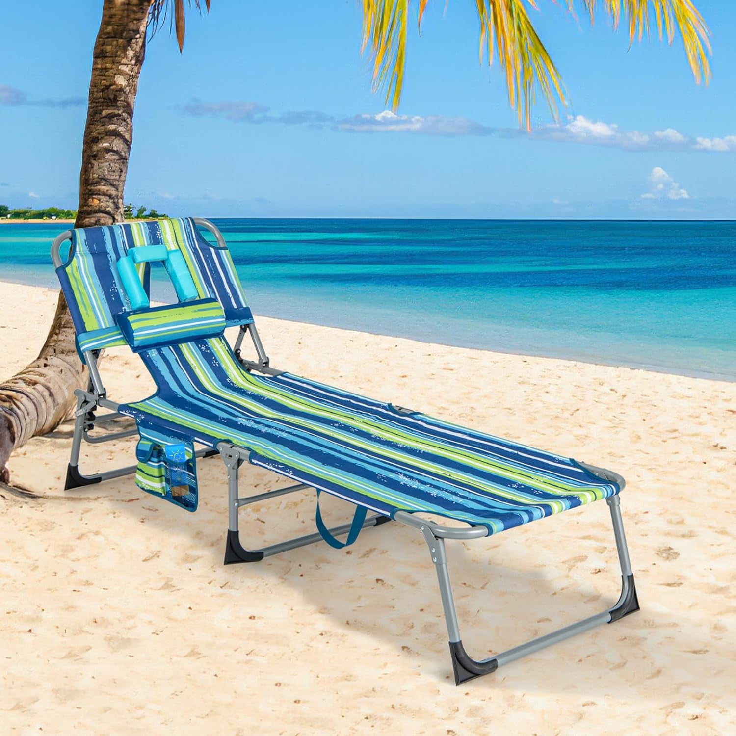 Tanning Chair, Folding Adjustable Patio Lounge Chair with Face Hole, Removable Pillow, 330LBS ...