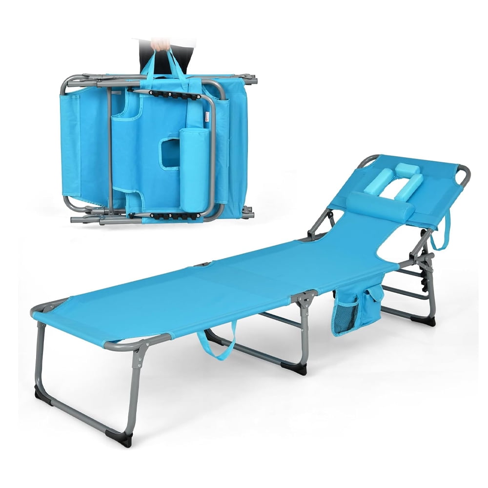 Tanning Chair, Folding Adjustable Patio Lounge Chair with Face Hole