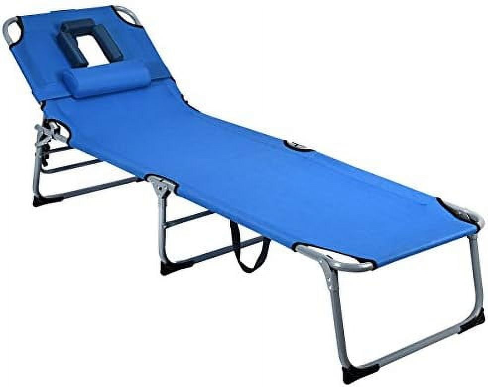 Tanning Chair, Folding Adjustable Patio Lounge Chair With Face Hole