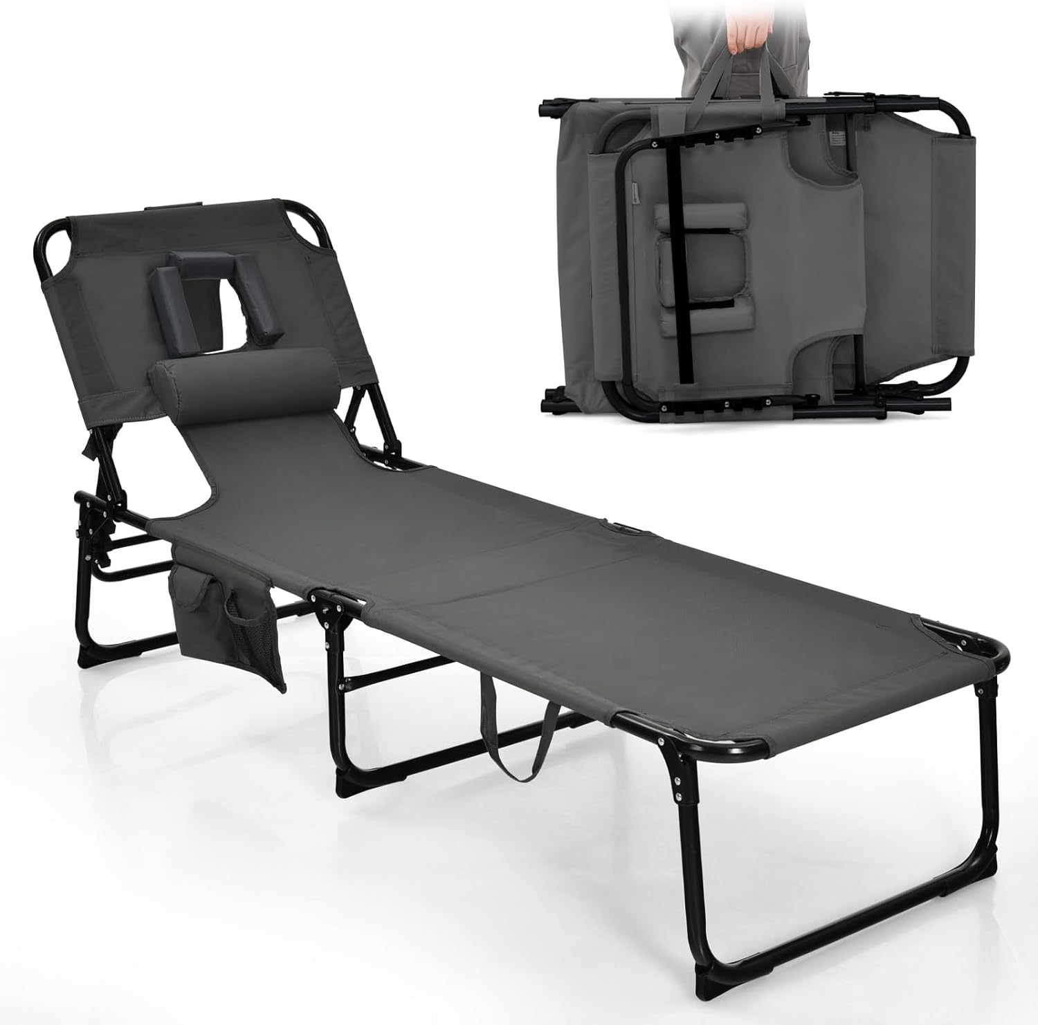 Tanning Chair Folding Adjustable Patio Lounge Chair with Face Hole ...