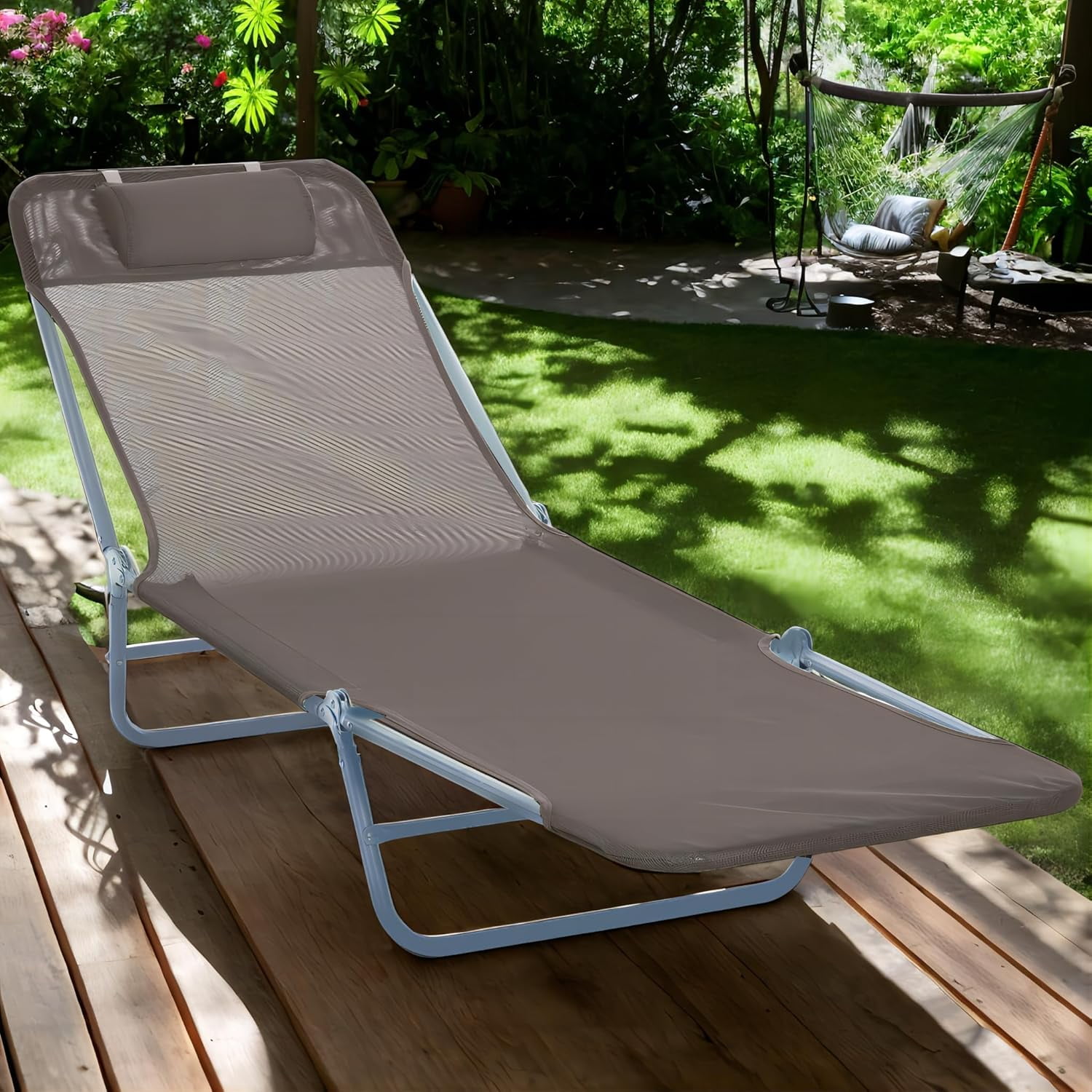 Tanning Chair, Folding Beach Chaise Pool Lounge Folding Cot Chair With ...