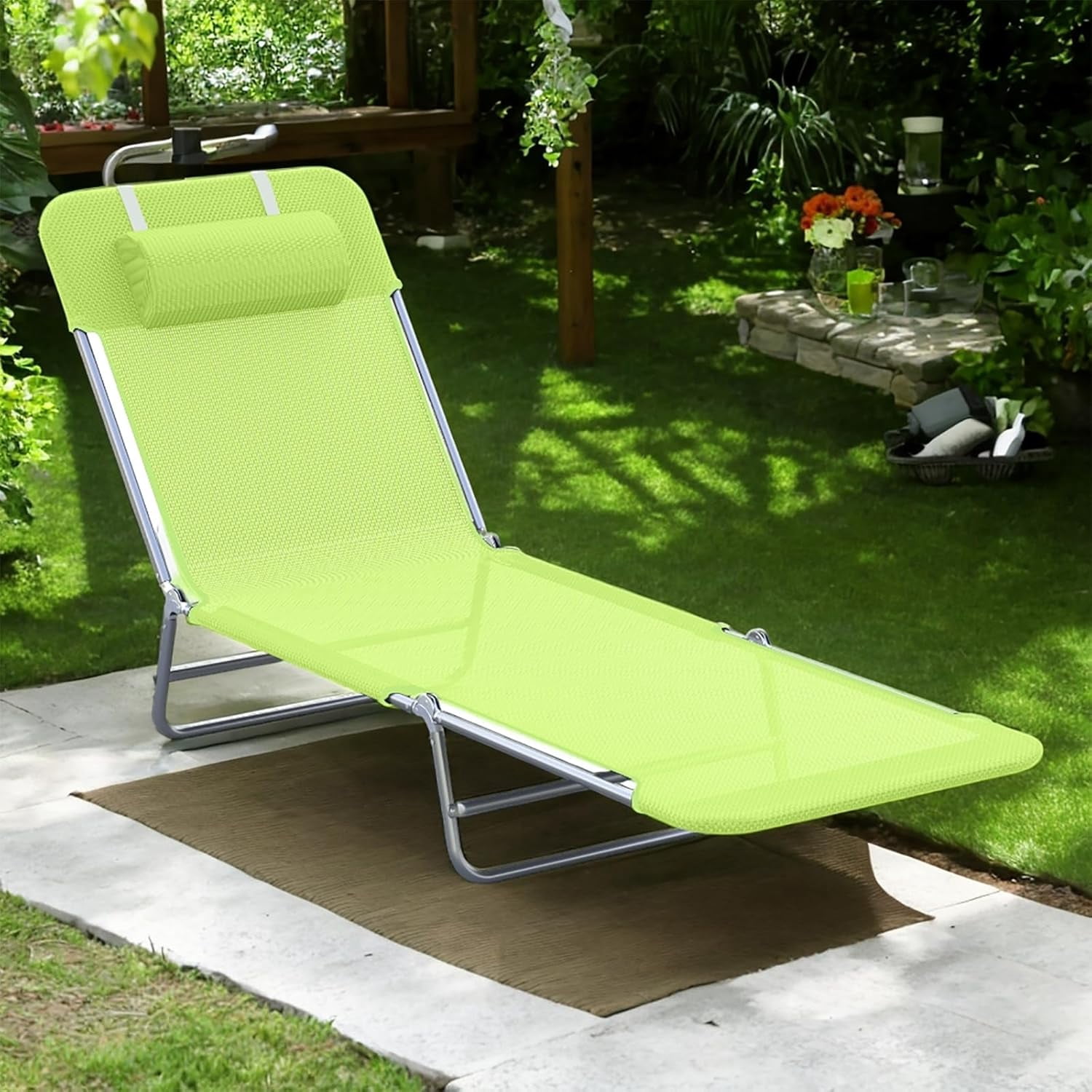 Tanning Chair Folding Chaise Lounge Pool Chairs with Pillow Reclining ...