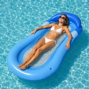 Tanning Pool Lounger,Pool Lounger Float,Inflatable Pool Float Adult,Pool Floaties Lounger Floats Raft with Headrest Floating Chair Water(Blue)