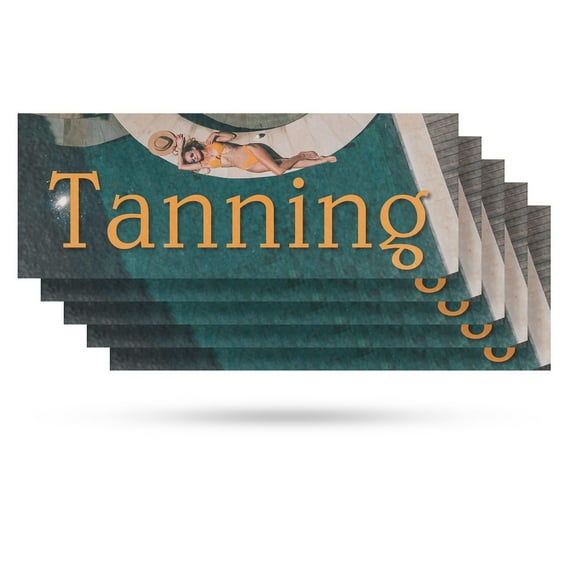Tanning Vinyl Decal 5 Pack of 12 Inch x 5 Inch Weatherproof Heavy-Duty Adhesive Backing | Beauty Services, Professional Equipment, Clear Messaging | Made in USA