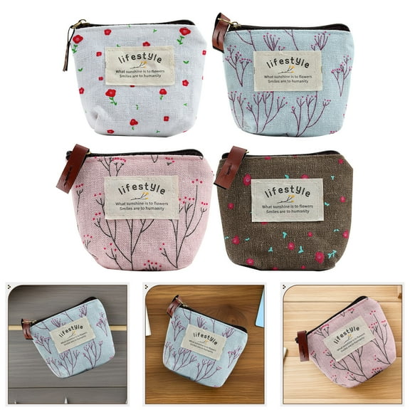 Tanom Purse,Canvas Purse Change Pouch Zipper Holder Mini Wallet Bags for Women Girls(4Pcs)