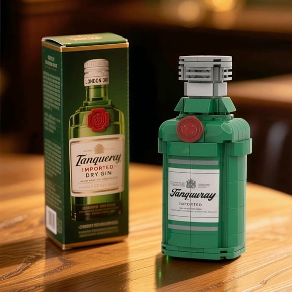 Tanqueray Imported Dry Gin Building Set, 400+ Pieces Microblocks Miniature Liquor Bottle Model Kit, Classic Green Gin Replica with Display Box, Compatible with Major Brick Brands, Unique Gift for Adu