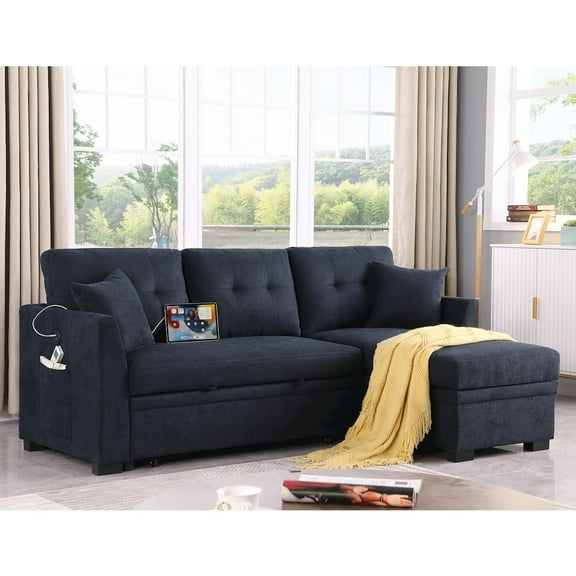 Kingway Tanse 81'5" Convertible Sleeper Sectional w/Reversible Chaise with USB