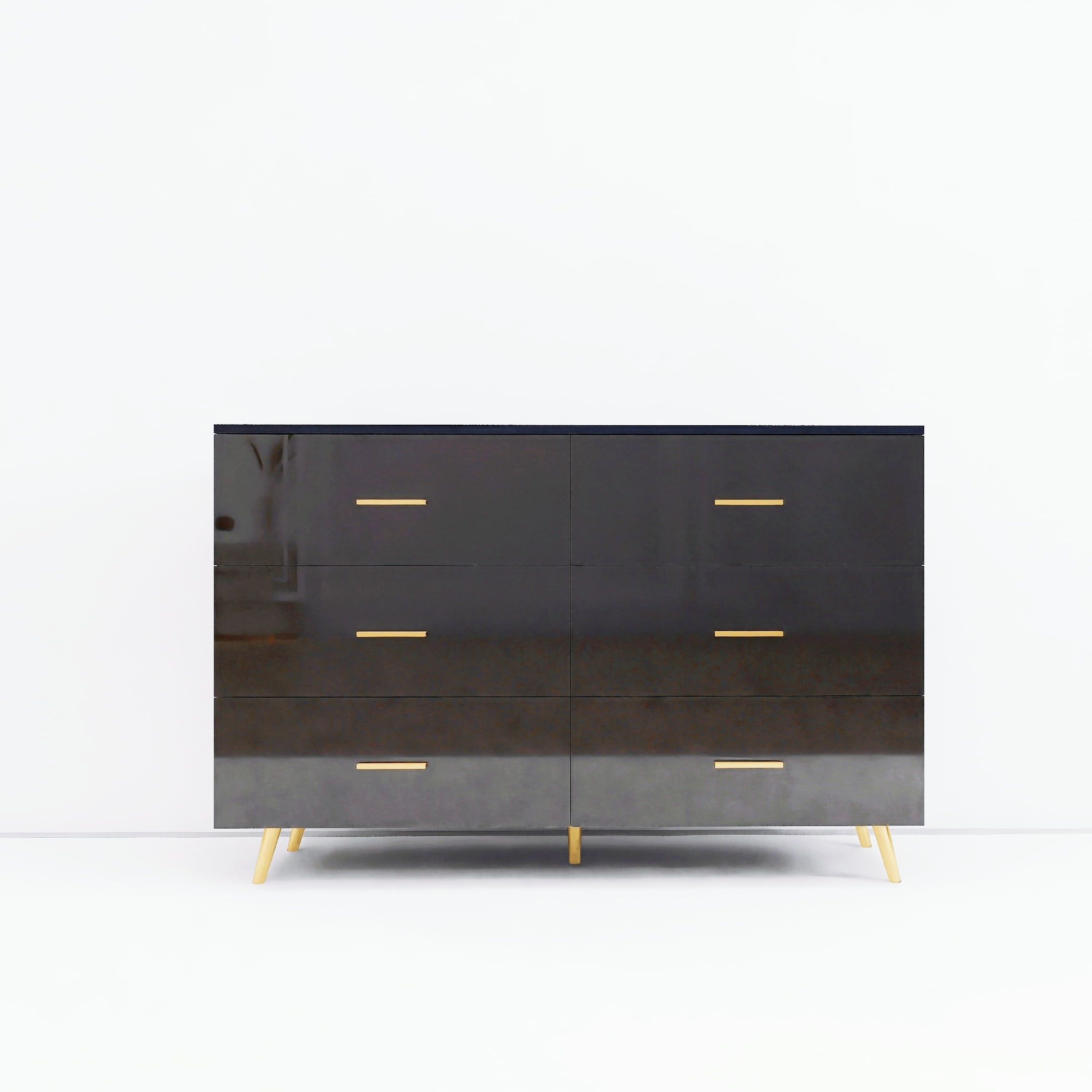 Tansole High Glossy Surface 6 Drawers Chest of Drawer with Golden ...