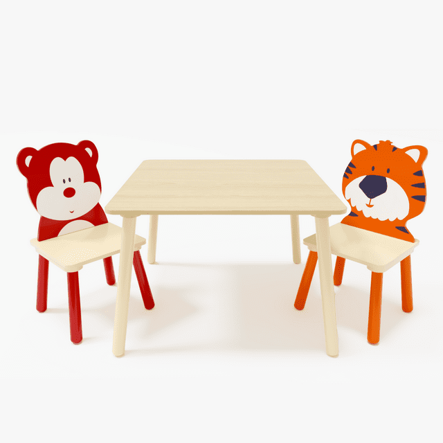 Tansole 3Piece Toddler‚Äôs Wood Table and Chair Set, Washable, Fun