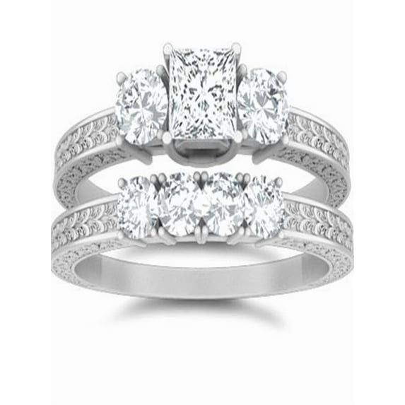 Tantalizing Wedding Ring Set 1 Carat Princess Cut Diamond on 10k Gold