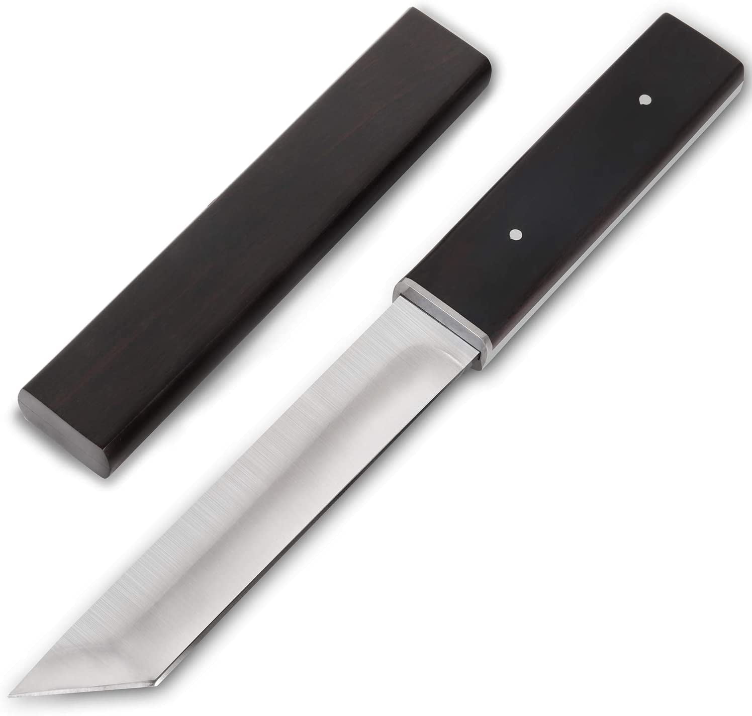 Tanto Knife, 10.7-inch Full Tang Fixed Blade Camping/Hunting Knife, Ebony Handle Scabbard, Stainless Steel Blade