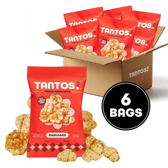 Tantos Puffed Pasta Chips Pesto Plant Based Low Calorie Snack 1 oz, Pack of 6