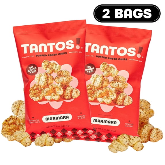 Tantos Puffed Pasta Chips Marinara Plant Based Low Calorie Snack 4 oz, Pack of 2