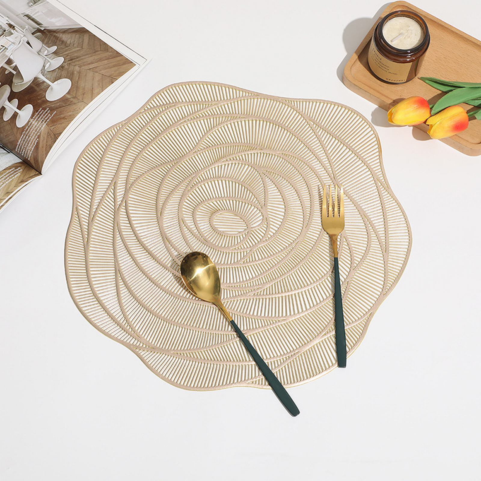 Tantouec Rose Vinyl Placemat Hollow Round Plastic Pvc Pressed Golden