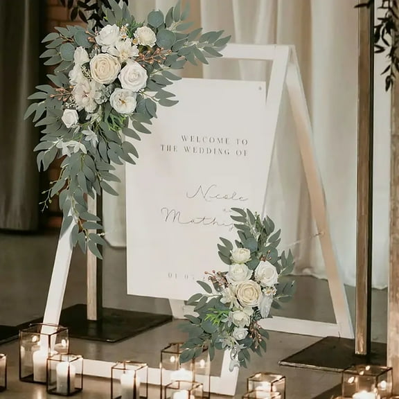 Tanuke 2 Pcs Wedding Arch Decorations - Reusable Artificial Hanging Flowers Floral Swag Greenery Garland for Wedding Welcome Sign Backdrop Bridal Ceremony Reception Backdrop Decoration