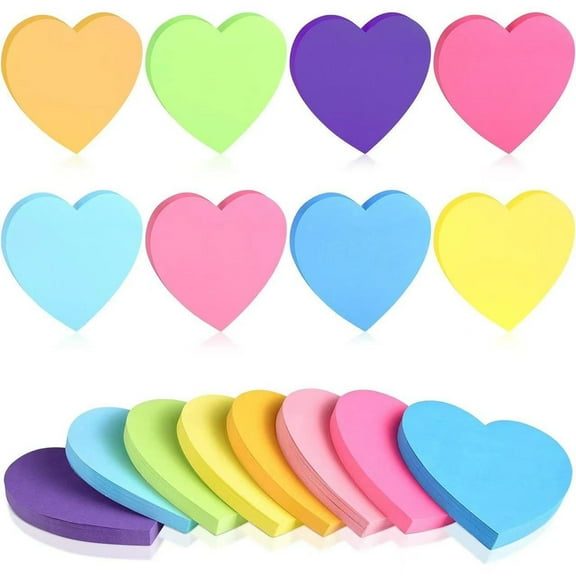 Tanuke 240 Sheets Heart Shaped Sticky Notes, 8 Assorted Colors 3x3", Cute Adhesive Memo Pads, Strong Adhesive Easy to Peel, Versatile Heart Notes for Walls & Fridge