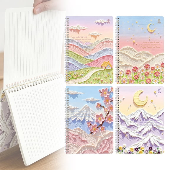 Tanuke A5 Stereo Oil Painting Style Notebook 1 Pack Random Color - Thick Paper Soft Cover, 180 Pages, Lay-Flat Coil Binding, Embossed Texture Student Journal