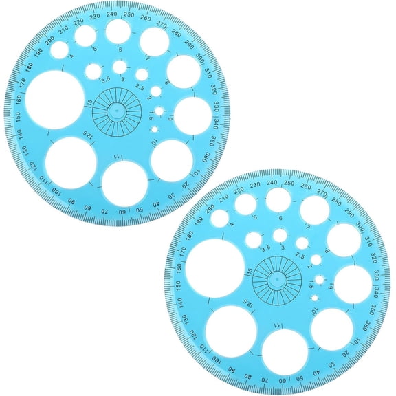 Tanuke Circular Protractor 2PC 360 Degree Plastic Round Ruler Template with 16 Circles, Transparent Plastic Accurate Angle Measurement, Lightweight 11.5cm for Students Engineers Architectural Design