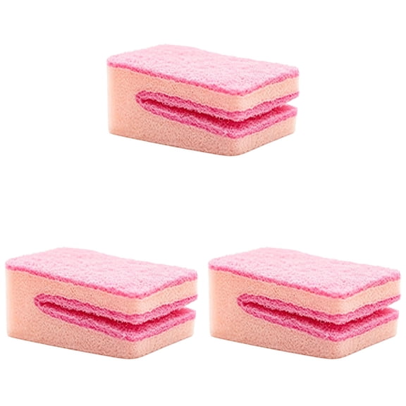 Tanuke Dish Sponges - Dish Scrubber Scouring Pad - Multifunctional Scrubbing Sponge, Non-Scratch Kitchen Sponges and Scrubbers for Dishes, Pots, Pans, 3Pcs-Pink(S)