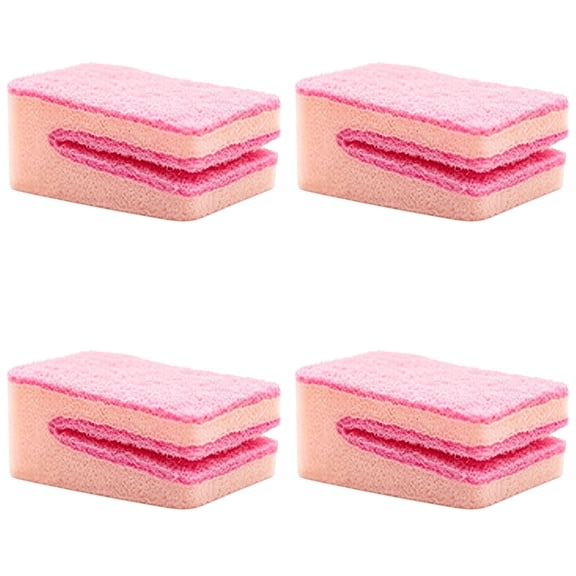 Tanuke Dish Sponges - Dish Scrubber Scouring Pad - Multifunctional Scrubbing Sponge, Non-Scratch Kitchen Sponges and Scrubbers for Dishes, Pots, Pans, 4Pcs-Pink(M)