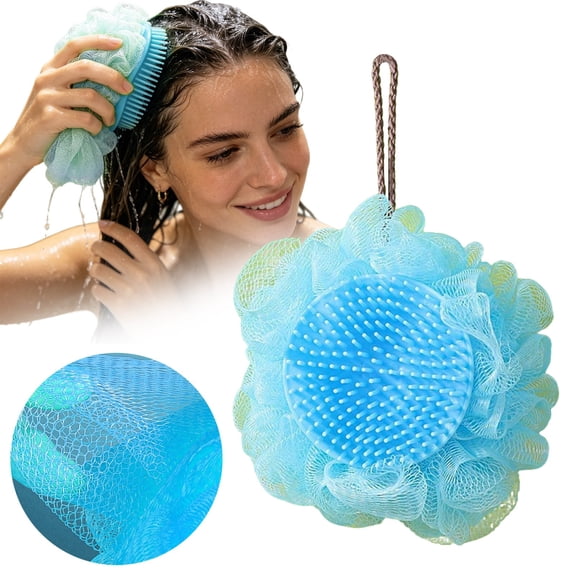 Tanuke Dual-Sided Silicone Body Scrubber, Silicone Loofah for Shower Exfoliating Body Brush Scrubber for Men and Women for All Skin, Scalp Massager Lather Well＆Easy to Clean, 1Pcs(Blue)