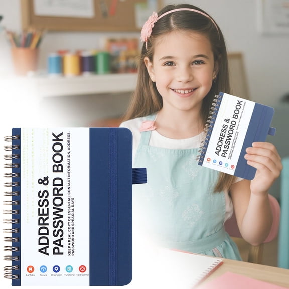 Tanuke Password Address Book Coil Book - Coil-Bound Organizer for Website Logins & Contacts, Compact, Durable Cover, Easy-to-Flip Pages, Practical Gift for Seniors or Professionals, Dark Blue