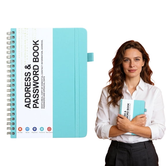 Tanuke Password Address Book Coil Book - Compact Organizer for Website Logins & Contacts, Coil-Bound, Durable Cover, Easy-to-Flip Pages, Practical Gift for Seniors or Professionals