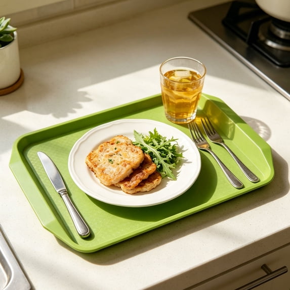 Tanuke Rectangular Serving Trays Light Weight Easy to Clean Sturdy Stackable Melamine Serving Tray with Handle, Fruit, Snacks, and Desserts Trays, 1PC(Green)