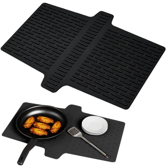 Tanuke Silicone Sink Saddle Mat, Sink Divider Mat, Kitchen Protector Mats, 45x32cm, Heat Resistant & Easy Clean, for Cabinet Draining, Dishes Drying, Kitchen Faucet, 1Pcs(Black)