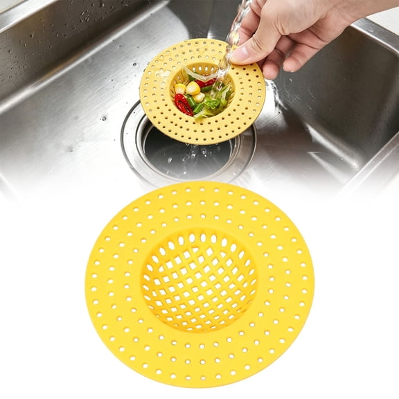 Tanuke Small Drain Strainer, Sink Drain Hair Catcher, Bathroom Sink Drain Strainer, Drain Mesh Baskets for Laundry, Mop Pool, Utility, Slop, RV Sink, Plastic Drain Filter,Yellow(1Pcs)