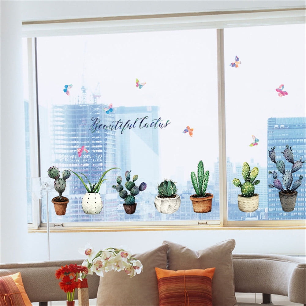 Tanune Discount! Wall Stickers Diy Cactus Removable Wall Decal Family