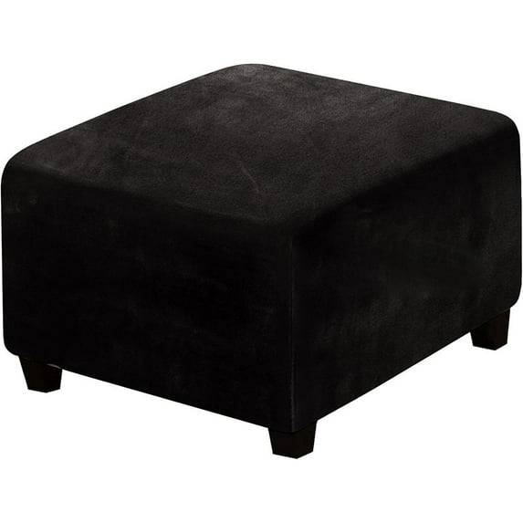 Tanuse Square Ottoman Slipcover with Stretch Velvet Plush Fabric, Footstool Protector for Storage Stool, Full Coverage with Elastic Bottom, Washable and Non-Slip, Easy to Install