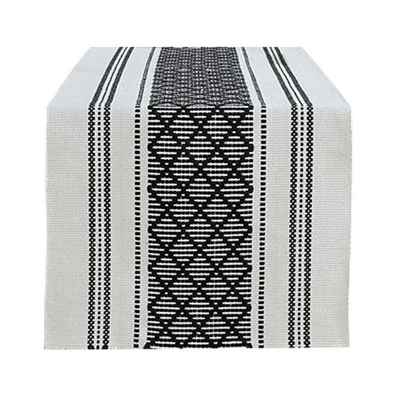 Tanuse Table Runner with Fringe - Black Woven Washable Console Tabletop Runner, Dresser Scarf Farmhouse Extra Long Heavy Cotton Table Topper - for Dining and Home Decor 1X Tablecloth