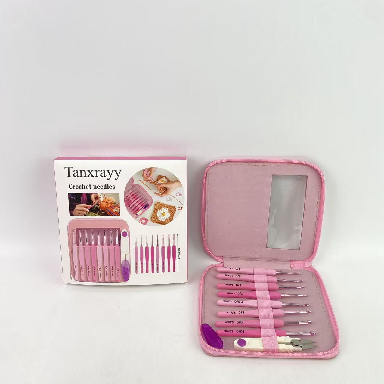Tanxrayy Crochet needles, 2.5-6 mm High-Quality Pink Gradient Aluminum Ergonomic Soft Handle Crochet with Case and Crochet Kit for Beginners Adults for Arthritic Hands Crochet Needle Set