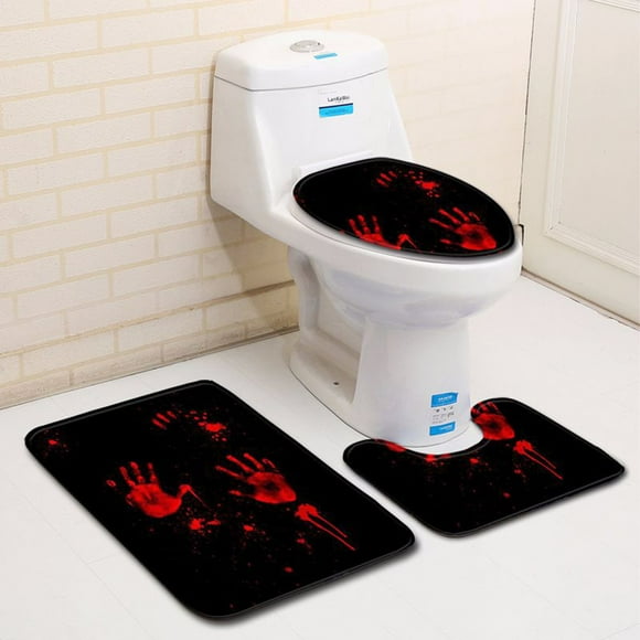 Tanxxt Halloween Decoration Halloween Doormat Blood Handprint Bathroom Toilet Three Piece Floor Mat Door Mat Bathroom Carpet