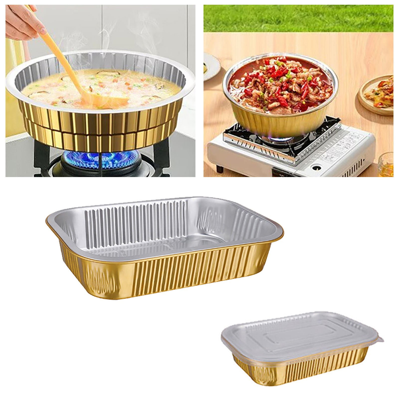 Pan Box Mix Tanxxt Lunch Box 8.66*5.9*1.96inch RectangleDeepening Gold Aluminum ...
