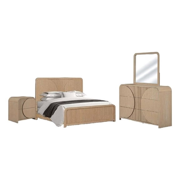Tanya 4pc Queen Bedroom Set- Dresser Mirror- Reeded Natural Brown