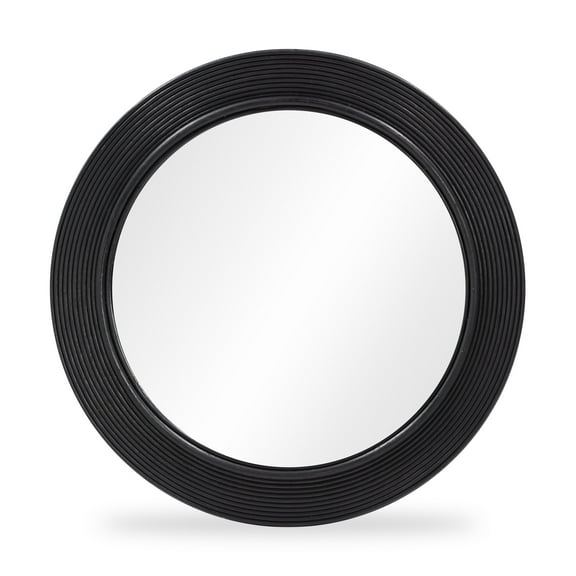Tanya Black Rattan Round Wall Mirror