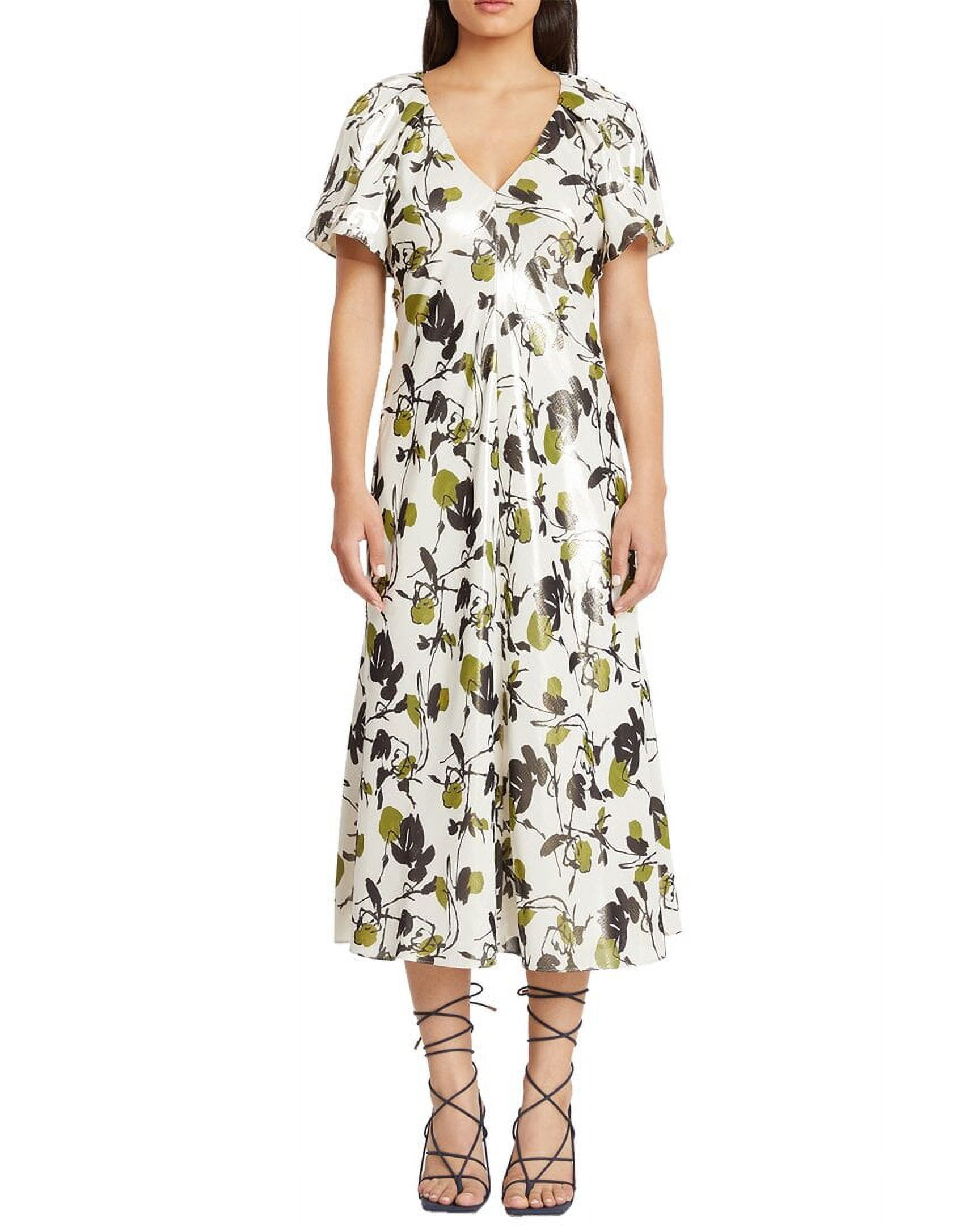 spring women dress Flowy Green Ditsy Floral Dress