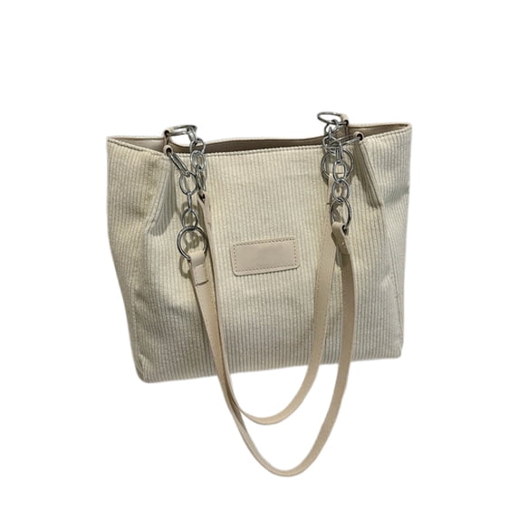 Tanyzvel Corduroy Tote Bag with Spliced Metal Chain Strap, Large Capacity Bag for Women