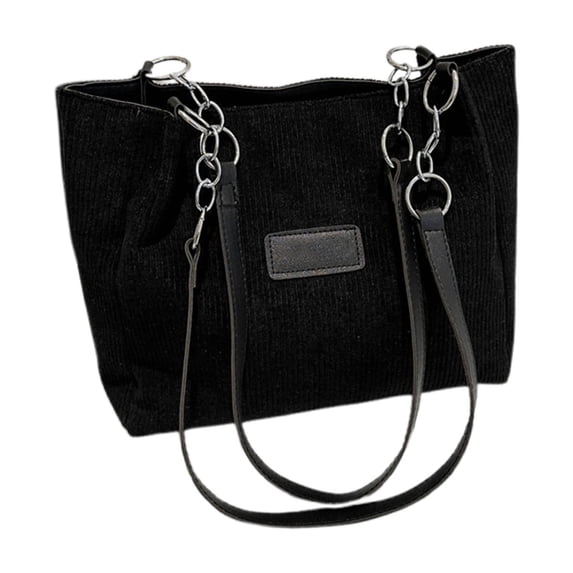 Tanyzvel Corduroy Tote Bag with Spliced Metal Chain Strap, Large Capacity Bag for Women