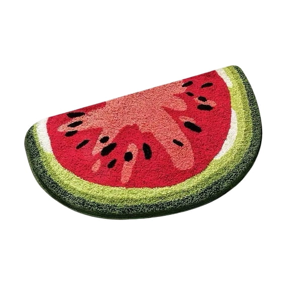 Tanyzvel Half Circle Watermelon Bath Mat 31.5x19.7in Microfiber Absorbent Non Slip Washable Summer Novelty Rug