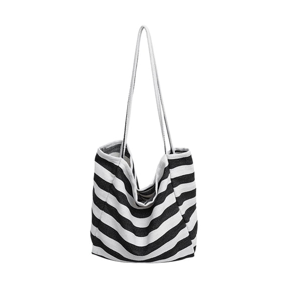 Tanyzvel Long Strap Striped Canvas Tote Bag, Women Slouch Open Top Shoulder Bag for Beach Grocery Daily Use