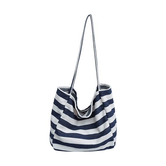 Tanyzvel Long Strap Striped Canvas Tote Bag, Women Slouch Open Top Shoulder Bag for Beach Grocery Daily Use