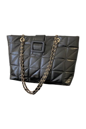 Vegan Leather Quilted Tote Bag for Women, Large Capacity Work Shoulder Purse, Diamond Lattice Interwoven Chain Crossbody Handbag Fits Tablet Daily Commute Shopping