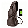 thumbnail image 1 of Tanyzvel Vintage PU Leather Sling Crossbody Backpack with USB Charging Port, Unisex Chest Bag for Men Women Travel Camping Hiking Holiday Gift, 1 of 5